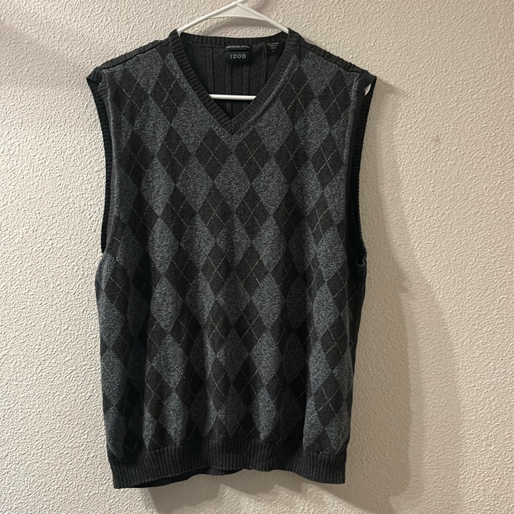 Izod mercerized cotton diamond print sweater vest size large
